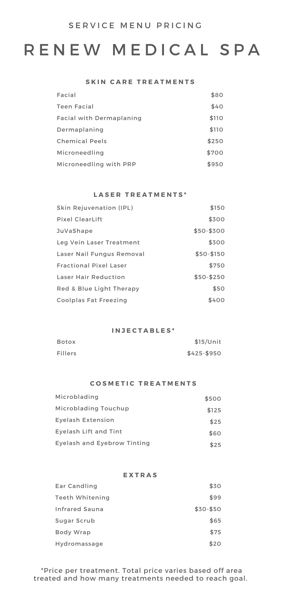 Spa pricing for website Spa pricing for website